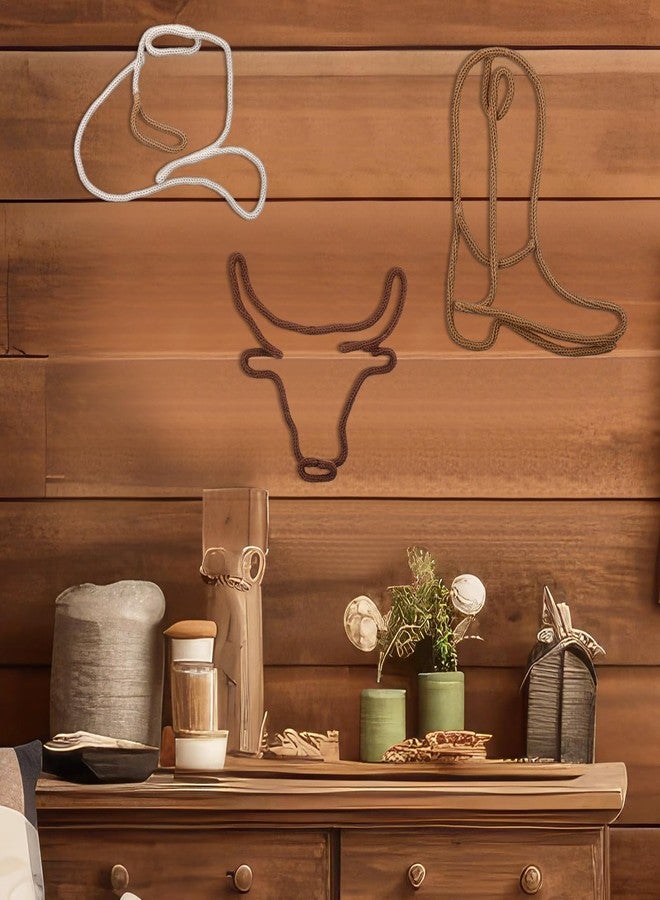 RattanView 3 Pcs Western Wall Decor Boho Nursery Room Decor Cowboy Boots Cowboy Hat Classroom Decorations Howdy Sign 3 Size Woven Macrame Decoration Cow Skull for Home Nursery Bedroom Living Room - Image 5